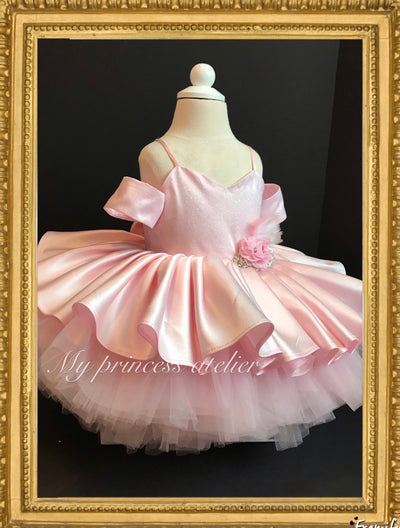 Girl pink first birthday flower girl pageant dress/ girl pink couture gown/ 1st birthday pink dress/ pink princess flower girl dress