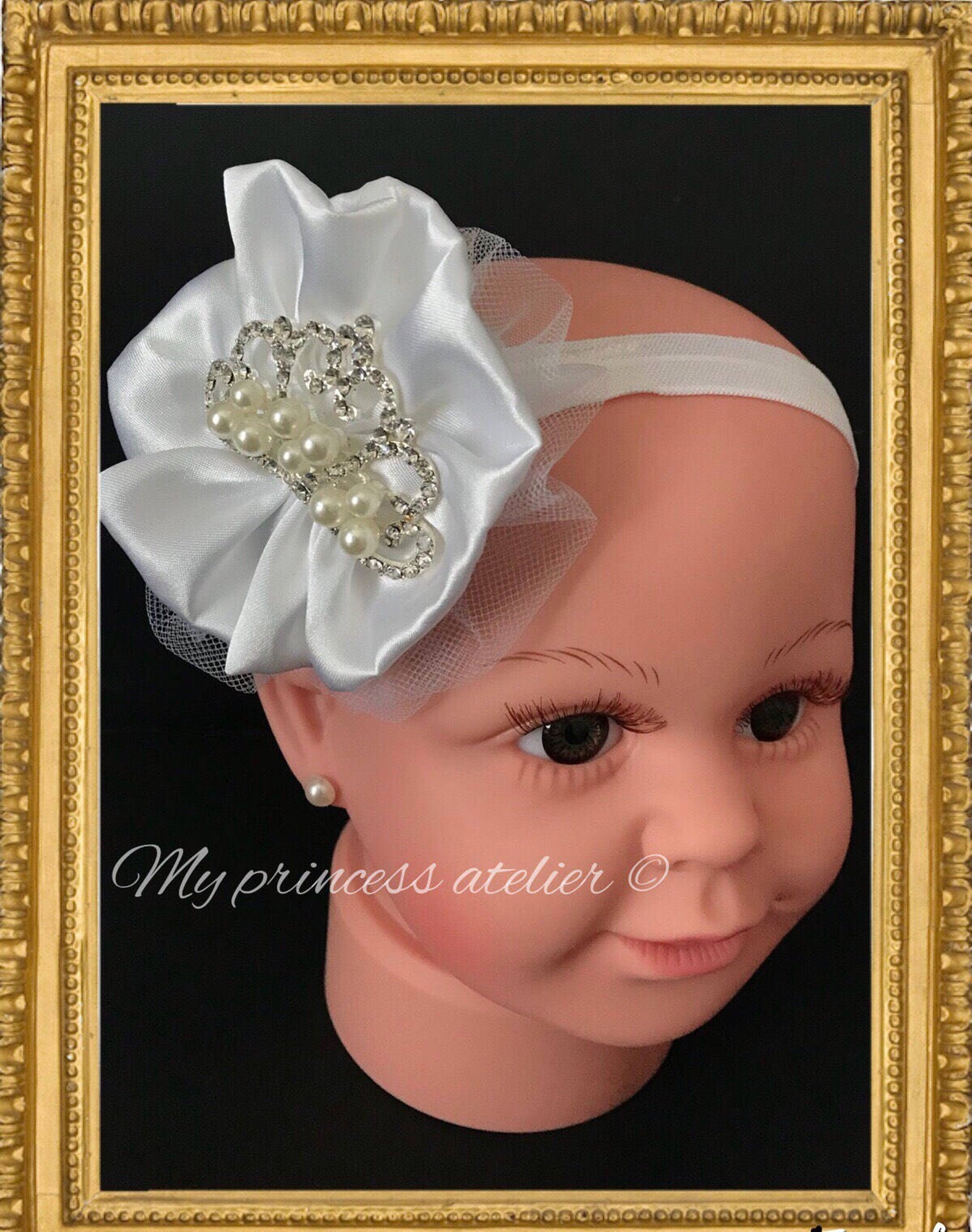 Christening headband, white headband, baptism headband, off white headband, dedication headband, baby girl white headband, birthday headband