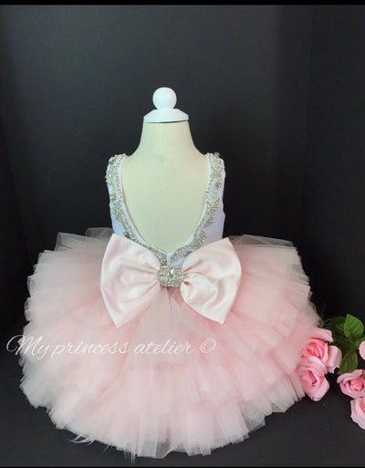 Pink princess dress, girl pink birthday dress, pink flower girl dress, pink pageant dress, baby girl first birthday pink princess dress