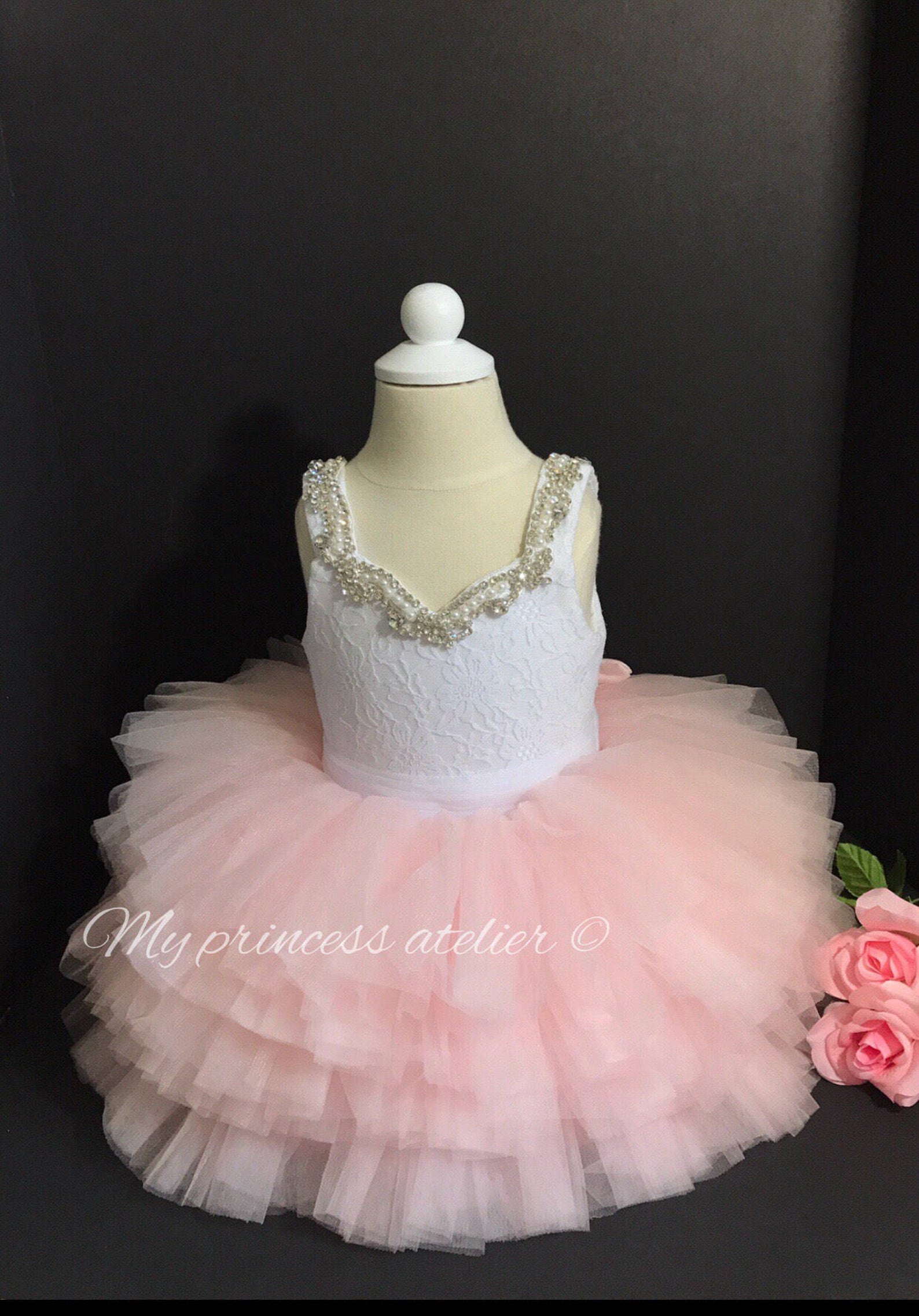 Pink princess dress, girl pink birthday dress, pink flower girl dress, pink pageant dress, baby girl first birthday pink princess dress