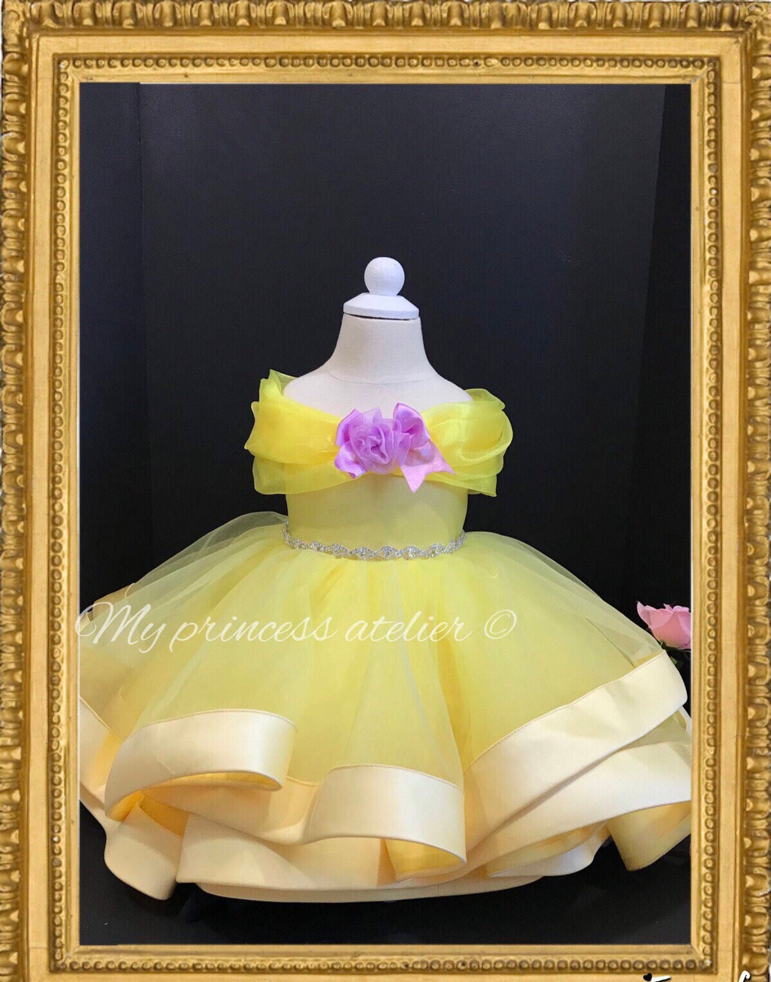 Princess yellow dress, yellow pageant dress, yellow flower girl dress, princess birthday dress, first birthday dress, bella princesa dress