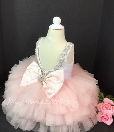 Pink princess dress, girl pink birthday dress, pink flower girl dress, pink pageant dress, baby girl first birthday pink princess dress