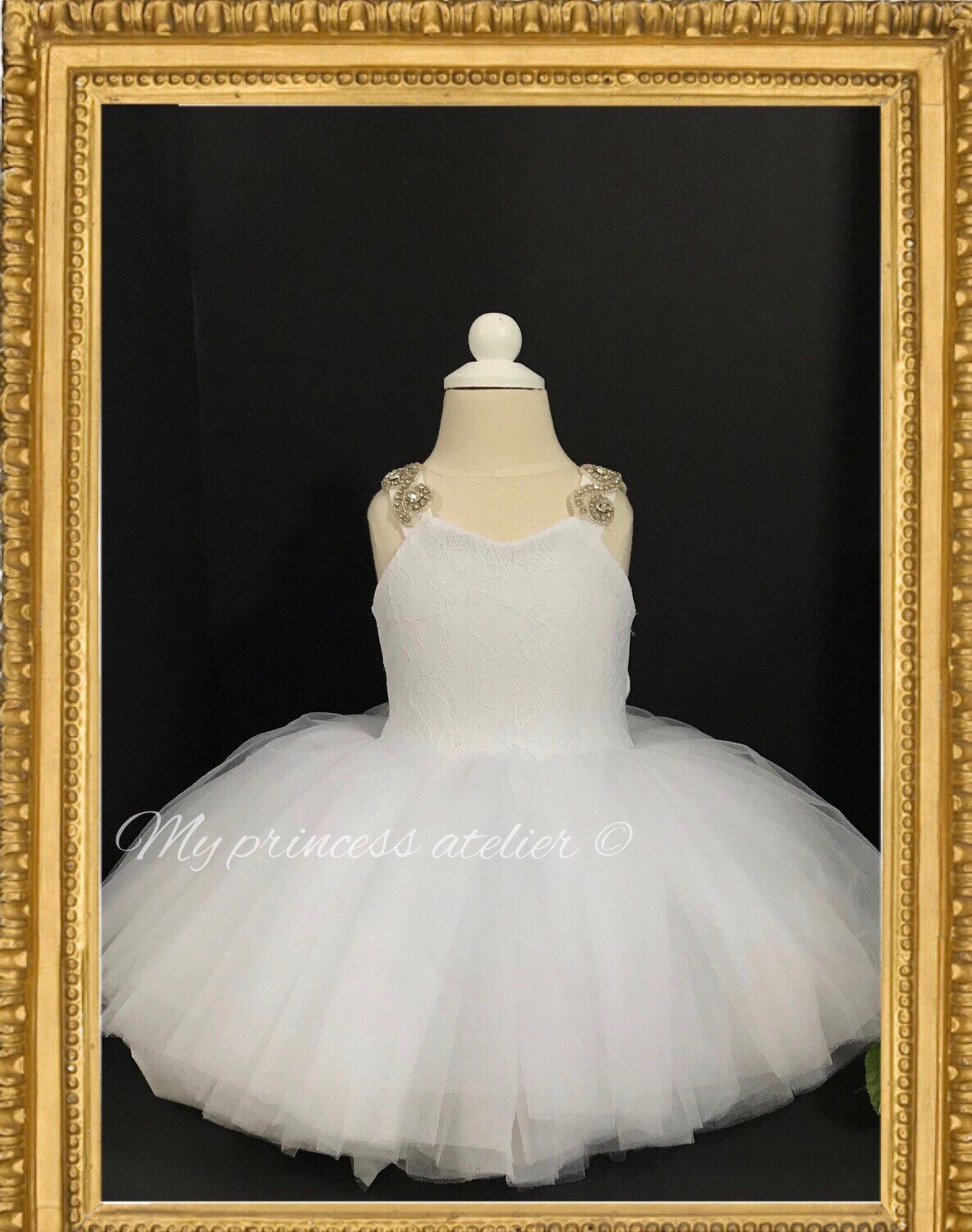 White christening dress/ white flower girl dress/ white pageant dress/ girl baptism dress/ girl couture dress/ princess dress/ white princes