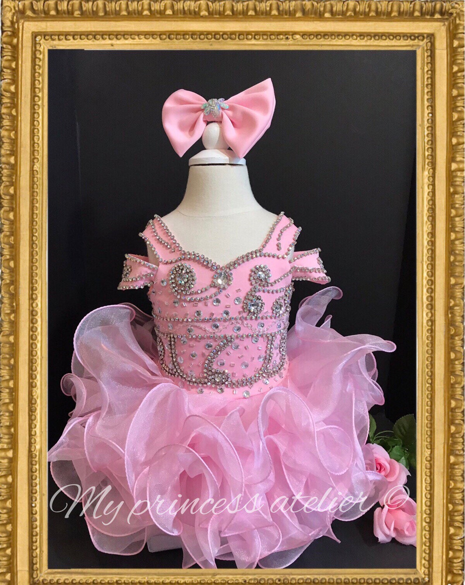 Pink pageant dress/ pink crystal flower girl dress/ pink first birthday dress/ pink princess dress/ pink mini bride dress/ princess dress/
