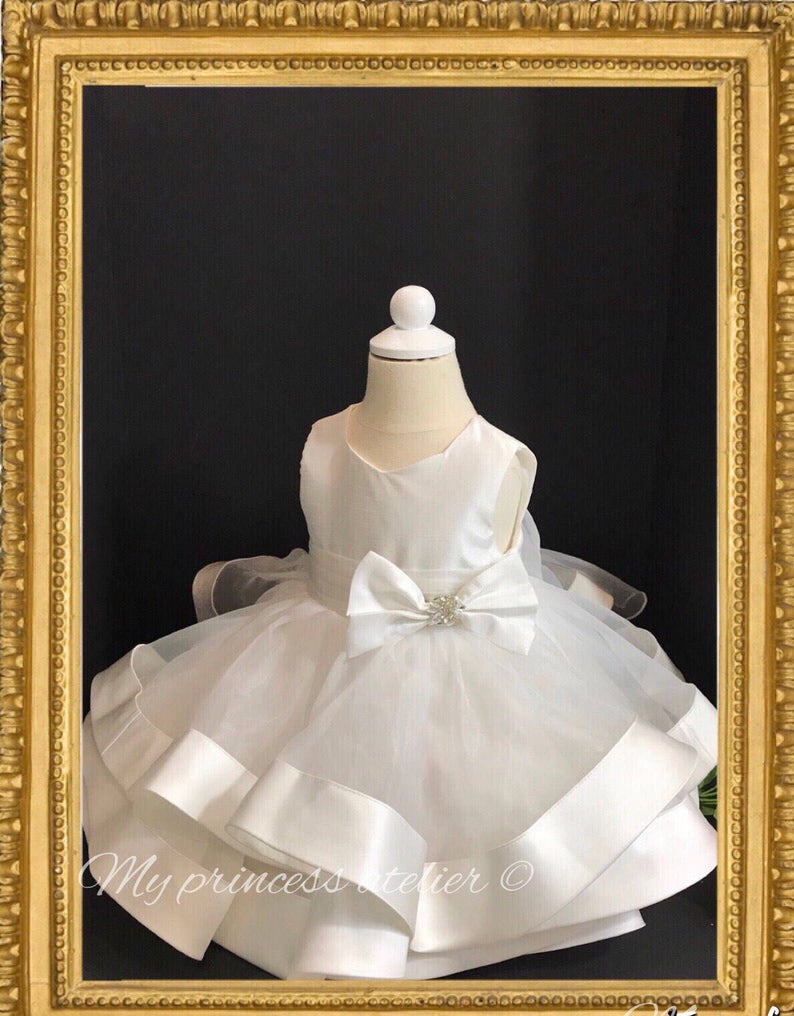 Baby girl christening dress/ baby baptism dress/ girl christening gown/ baptism gown/ white flower girl dress/ dedication dress/white dress
