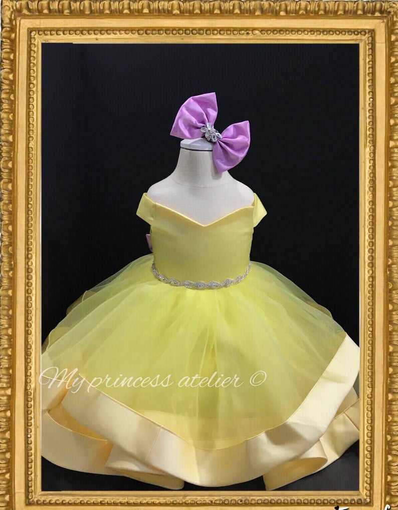 Princess yellow dress, girl holidays dress, girl yellow birthday dress, yellow pageant dress, yellow flower girl dress, belle costume dress