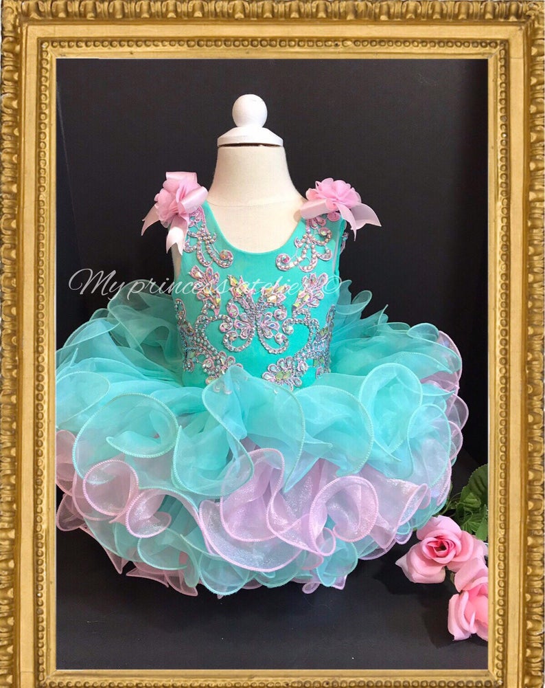 Girl unicorn party dress/ girl pageant dress/ girl birthday dress/ princess pageant dress/ Union party dress/ green/pink dress/ pageant dres