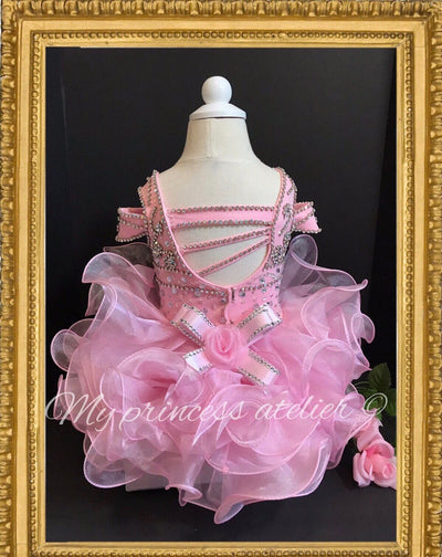 Pink pageant dress/ pink crystal flower girl dress/ pink first birthday dress/ pink princess dress/ pink mini bride dress/ princess dress/