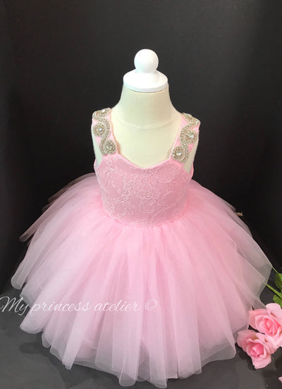 Pink first birthday dress, pink flower girl dress, princess birthday dress, pink pageant dress, pink flower girl dress, pink princess dress