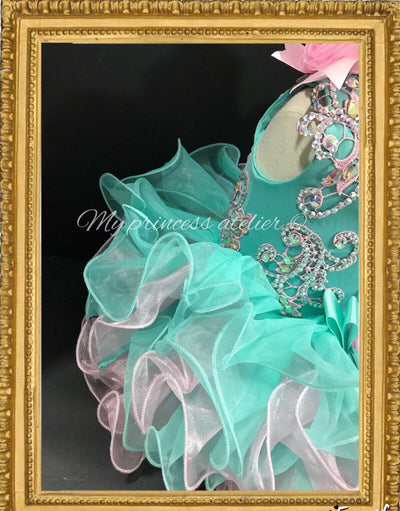 Girl unicorn party dress/ girl pageant dress/ girl birthday dress/ princess pageant dress/ Union party dress/ green/pink dress/ pageant dres