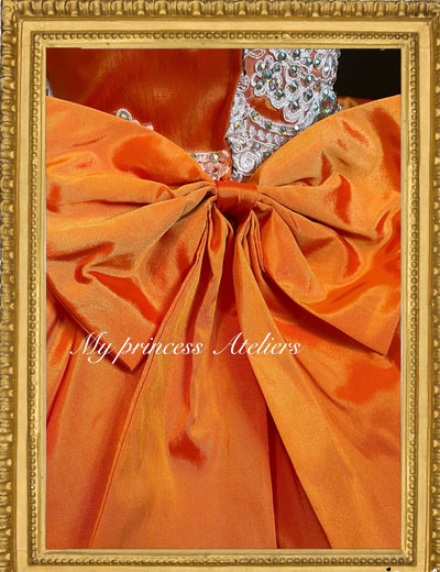 Natural pageant dress, orange birthday dress, first birthday princess dress, orange flower girl dress