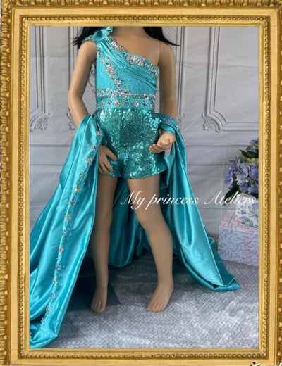 Fun Fashion pageant romper, Mermaid inspired couture birthday dress.