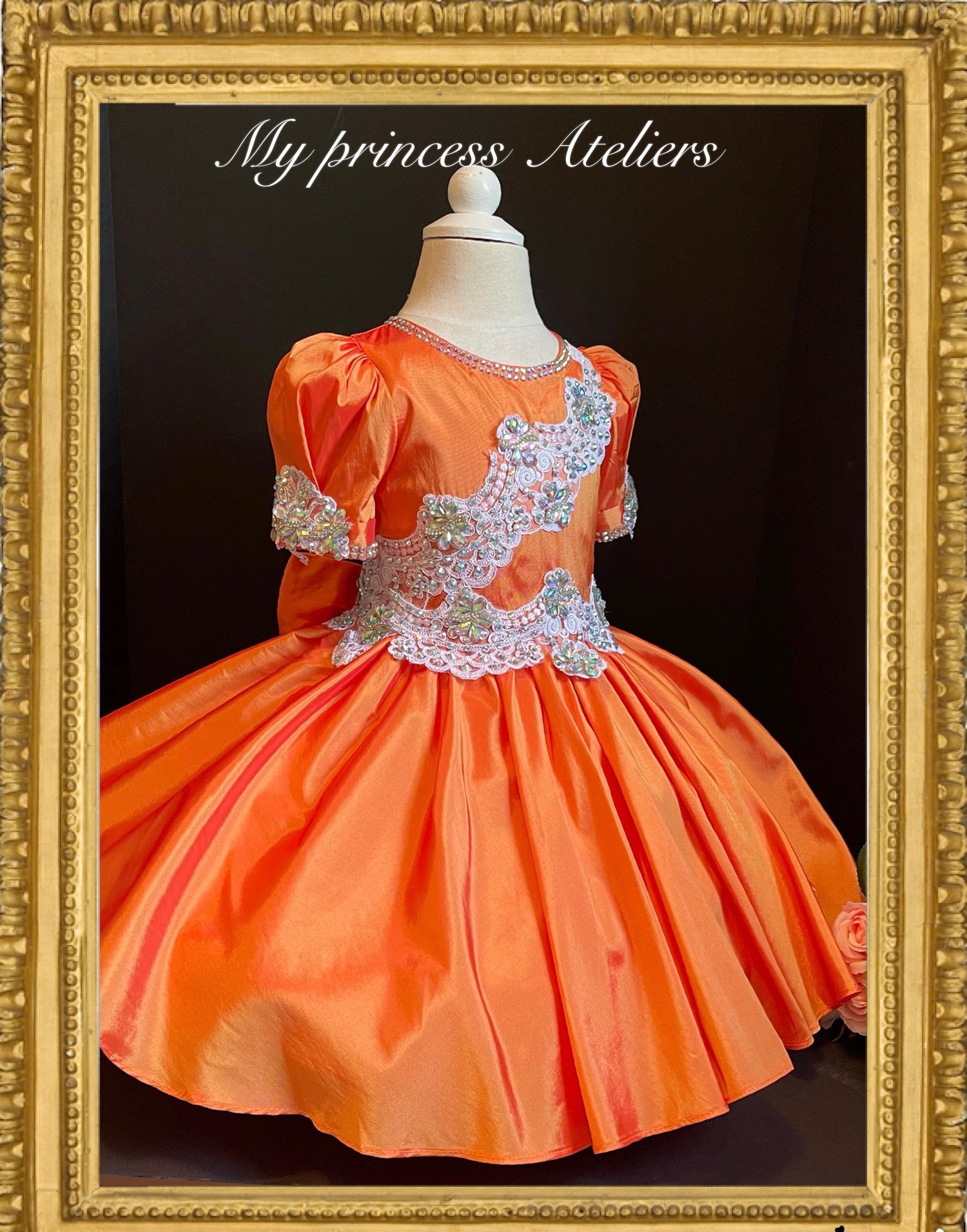 Natural pageant dress, orange birthday dress, first birthday princess dress, orange flower girl dress