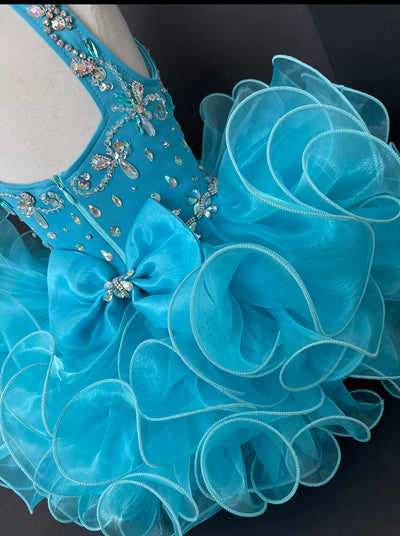 Girl turquoise pageant dress, girl first birthday pageant princess flower girl dress.