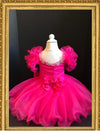 Girls natural pageant dress, couture fuchsia dress, glitz pageant dress, first birthday dress, fuchsia flower girl dress. Princess birthday.