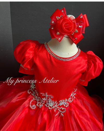 Red Glitz Pageant Dress, Girl Princess Cupcake dress, Red Birthday Cupcake Dress, baby Girl Red Dress, Red pageant Toddler Red Glitz Dress