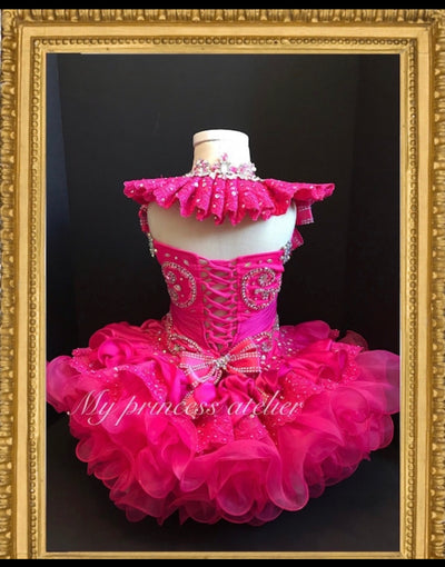 Girl fuchsia hot pink pageant dress/ girl first birthday party dress/ girl sparkly princess dress/ girl couture dress/ pink 1st birthday dre