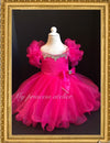 Girls natural pageant dress, couture fuchsia dress, glitz pageant dress, first birthday dress, fuchsia flower girl dress. Princess birthday.