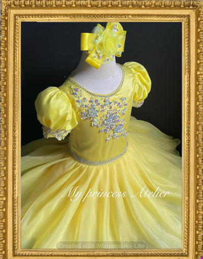 Yellow Glitz Pageant Dress/ Toddler Natural Pageant Dress/ Glitz National Pageant Dress/ First Birthday Girl/ Cupcake Glitz Dress.