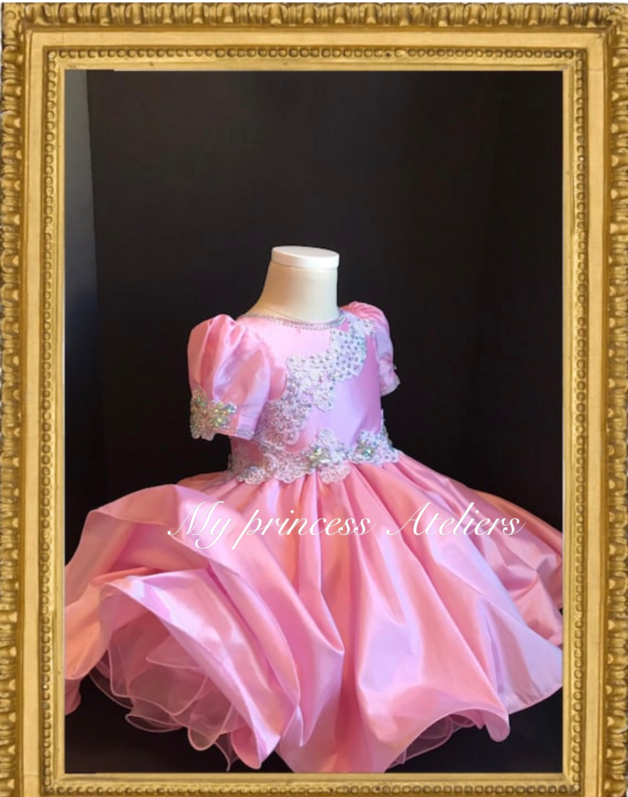 Natural pageant dress, pink couture girl dress, princess pink taffeta dress, pink glitz pageant dress, pink flower girl birthday dress