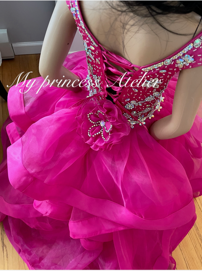 Girl Pink Flower Girl Pageant Birthday Gown.