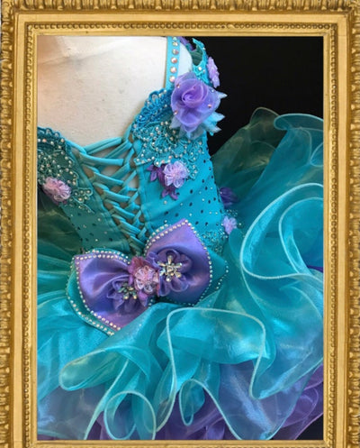 Glitz pageant dress, girl aqua purple cupcake dress, pageant couture dress, girls princess dress, girl mermaid inspired dress, girl dress.