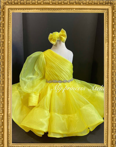 Girl yellow off the shoulder,  Princess Birthday Flower Girl Dress