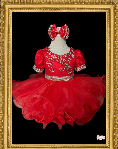 Red Glitz Pageant Dress, Girl Princess Cupcake dress, Red Birthday Cupcake Dress, baby Girl Red Dress, Red pageant Pageant Cupcake Dress