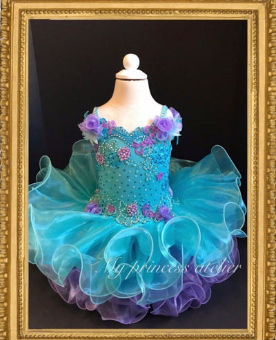 Glitz pageant dress, girl aqua purple cupcake dress, pageant couture dress, girls princess dress, girl mermaid inspired dress, girl dress.