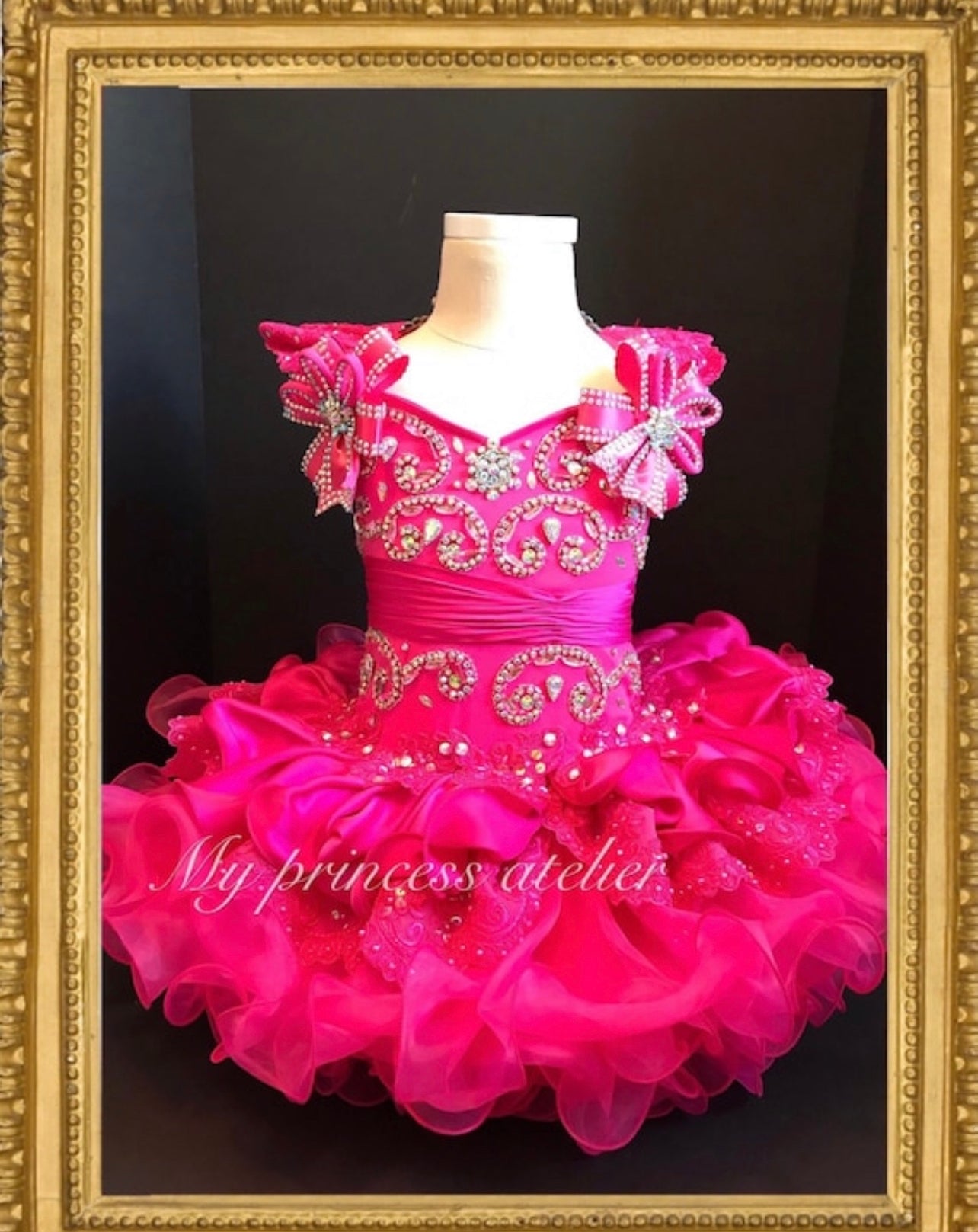 Girl fuchsia hot pink pageant dress/ girl first birthday party dress/ girl sparkly princess dress/ girl couture dress/ pink 1st birthday dre
