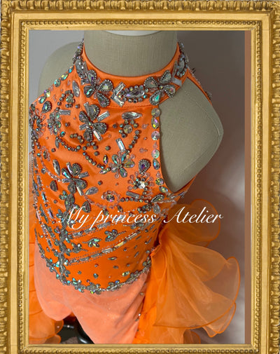 Fun Fashion Romper, Girl Orange Pageant Dress, Orange Cupcake Dress