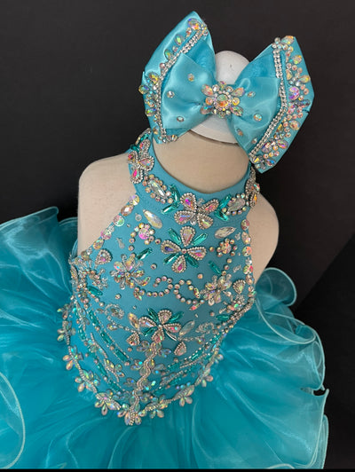 Girl turquoise pageant dress, girl first birthday pageant princess flower girl dress.