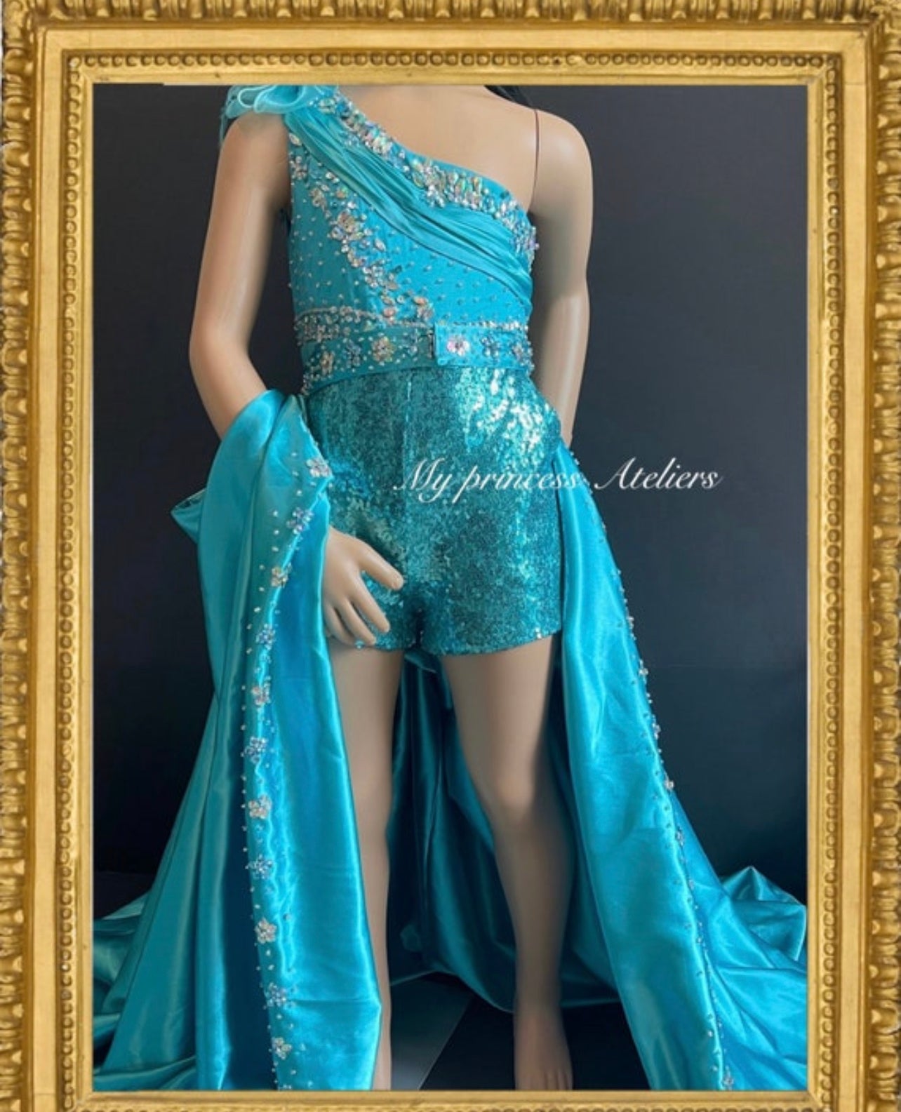 Fun Fashion pageant romper, Mermaid inspired couture birthday dress.
