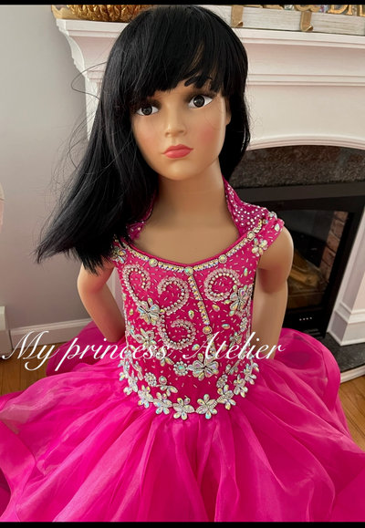 Girl Pink Flower Girl Pageant Birthday Gown.